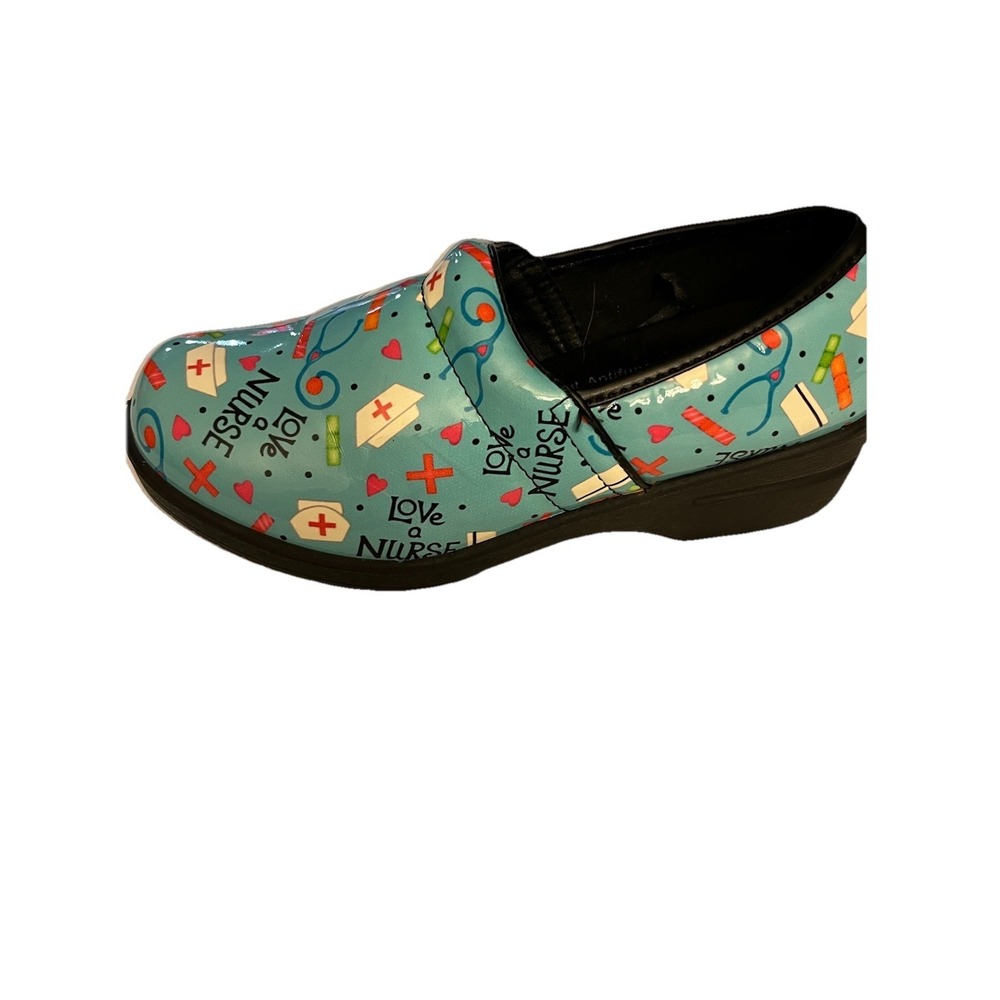 SPRING STEP Love A Nurse Clog Women Size 7.5 Patent Mint Multi Medical Graphics